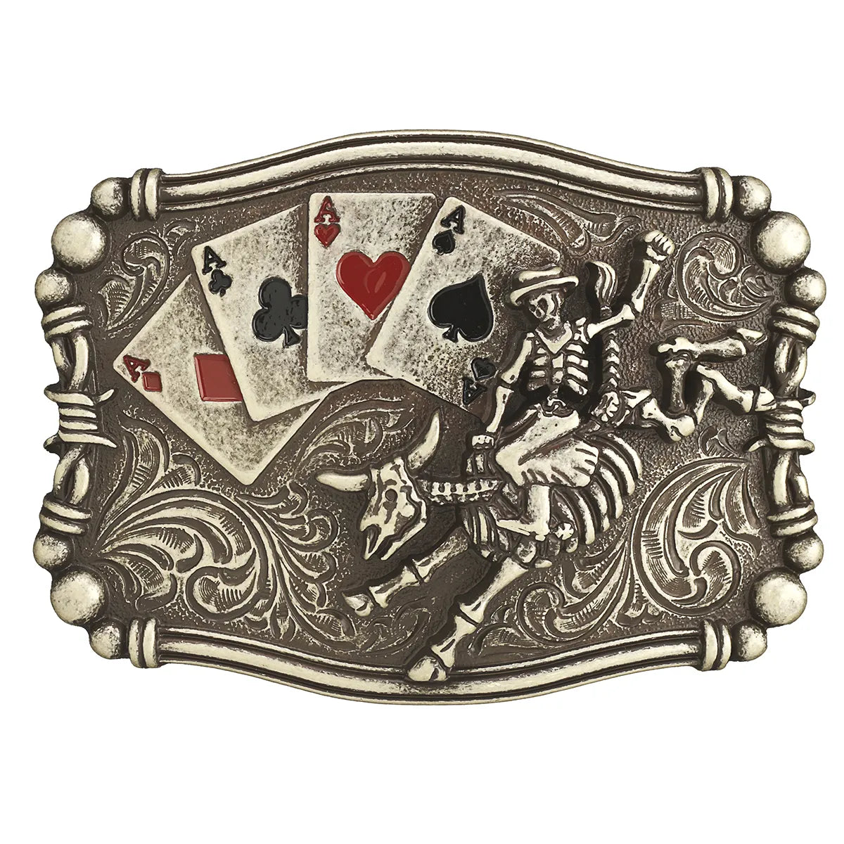 Nocona Mens Buckle Rectangle Skeleton Bull Rider Aces