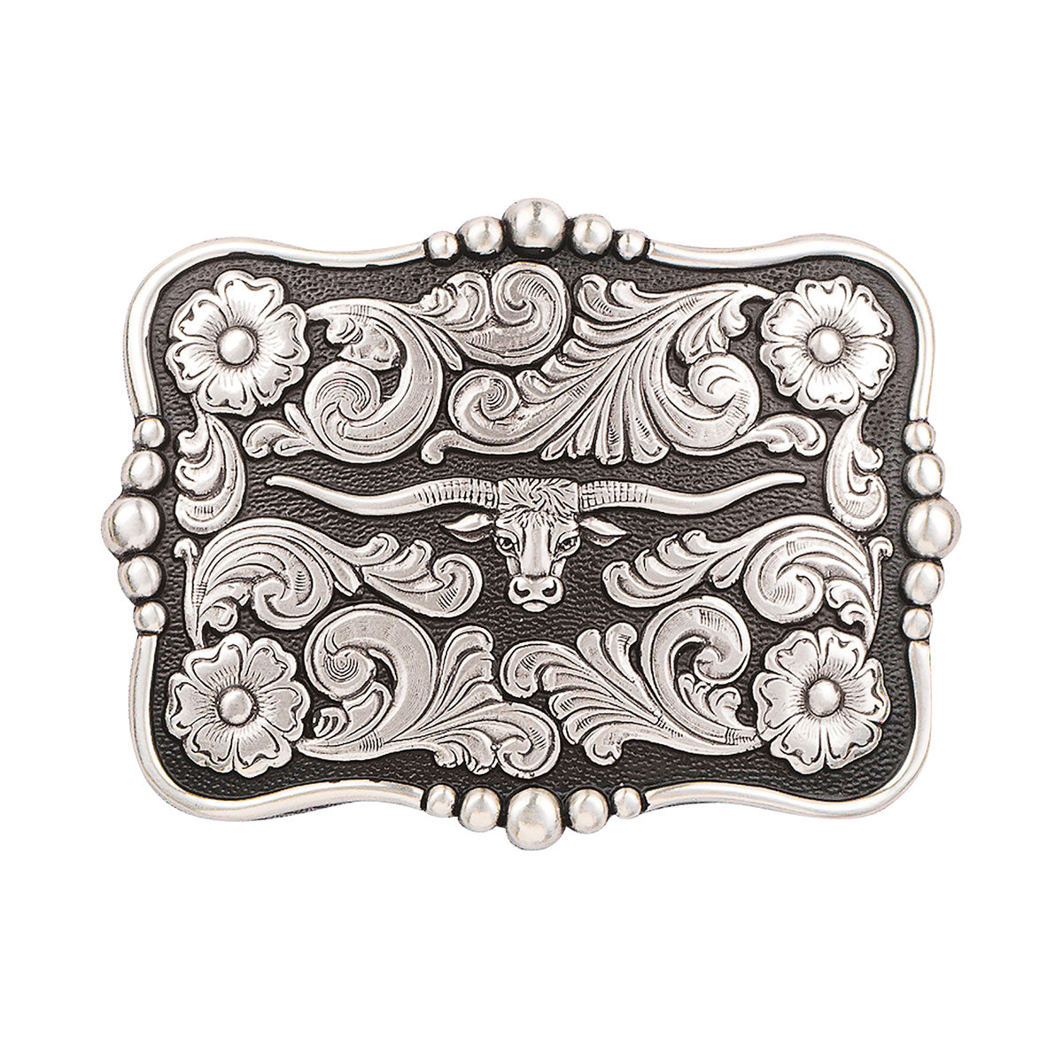 NOCONA LONG HORN BLACK FLORAL BUCKLE