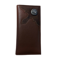 WESTERN GENIUNE LEATHER MENS LONG BIFOLD WALLET - HORSE CONCHO EMBOSSED