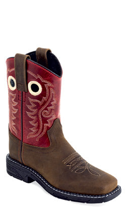 Old West Youth-Toddler Square Toe Western Boot - Red Top