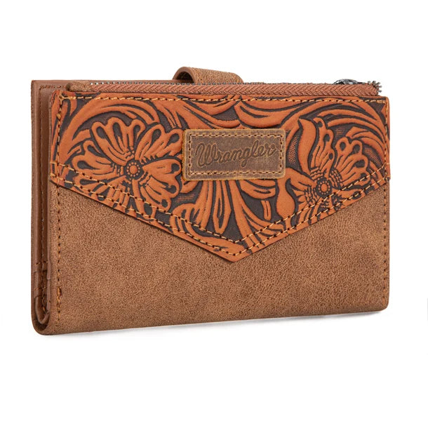 Wrangler Floral Tooled Card Holder Bi-Fold Wallet