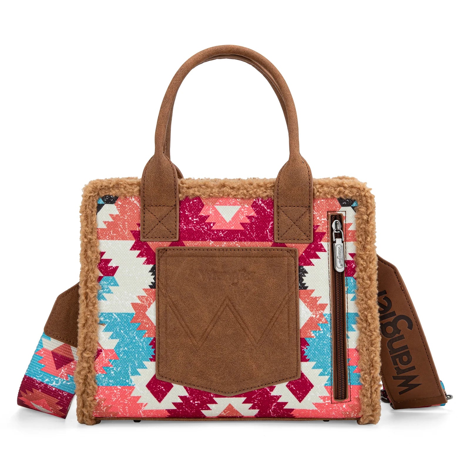 Wrangler Sherpa Southwestern Print Small Canvas Tote/Crossbody - Brown