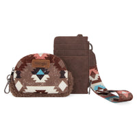 Wrangler Sherpa Southwestern Art Print Dual Pouch Wristlet -Coffee