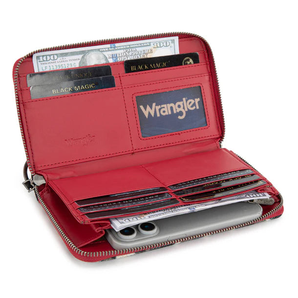Wrangler Aztec Print Tote/Crossbody Wallet Set- Red