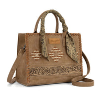 Wrangler Whipstitch Aztec Satchel Crossbody Bag Scarf Handle - Khaki
