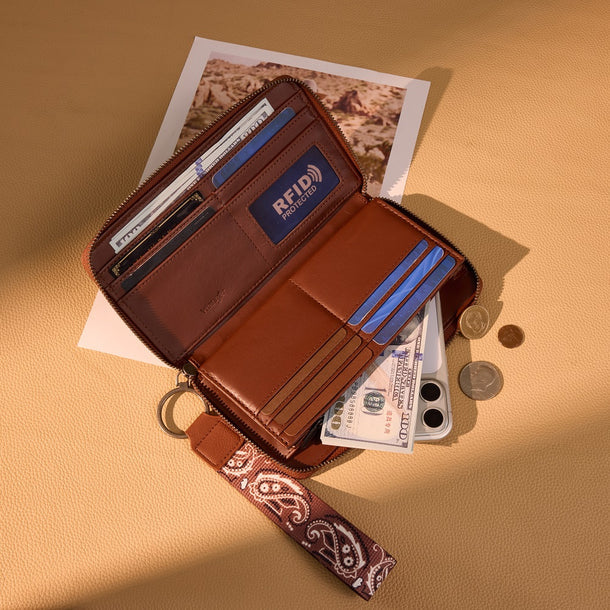 Wrangler Braided Paisley Bandana Wallet - Brown