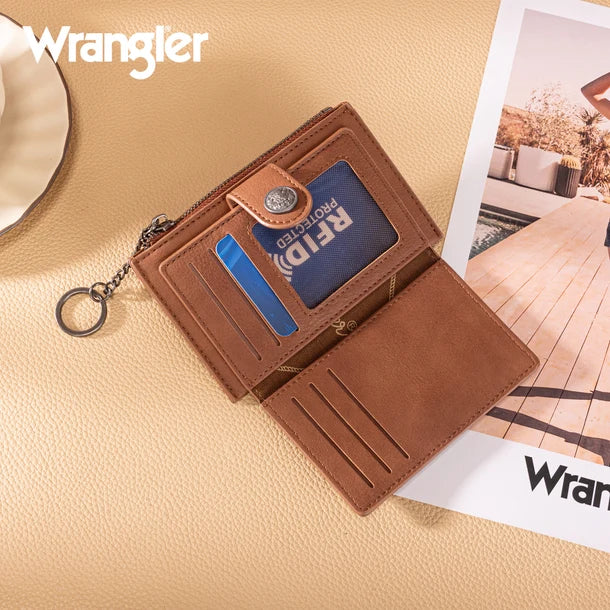 Wrangler Floral Embossed Bi-fold Wallet with Key Ring - Brown