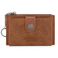 Wrangler Floral Embossed Bi-fold Wallet with Key Ring - Brown