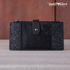 TRINITY RANCH HAIR ON COWHIDE TOOLED BI-FOLD WALLET/CARD ORGANIZER - BLACK