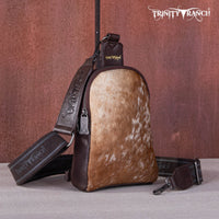 Trinity Ranch Genuine Hair-On Cowhide Collection Sling Bag - Coffee