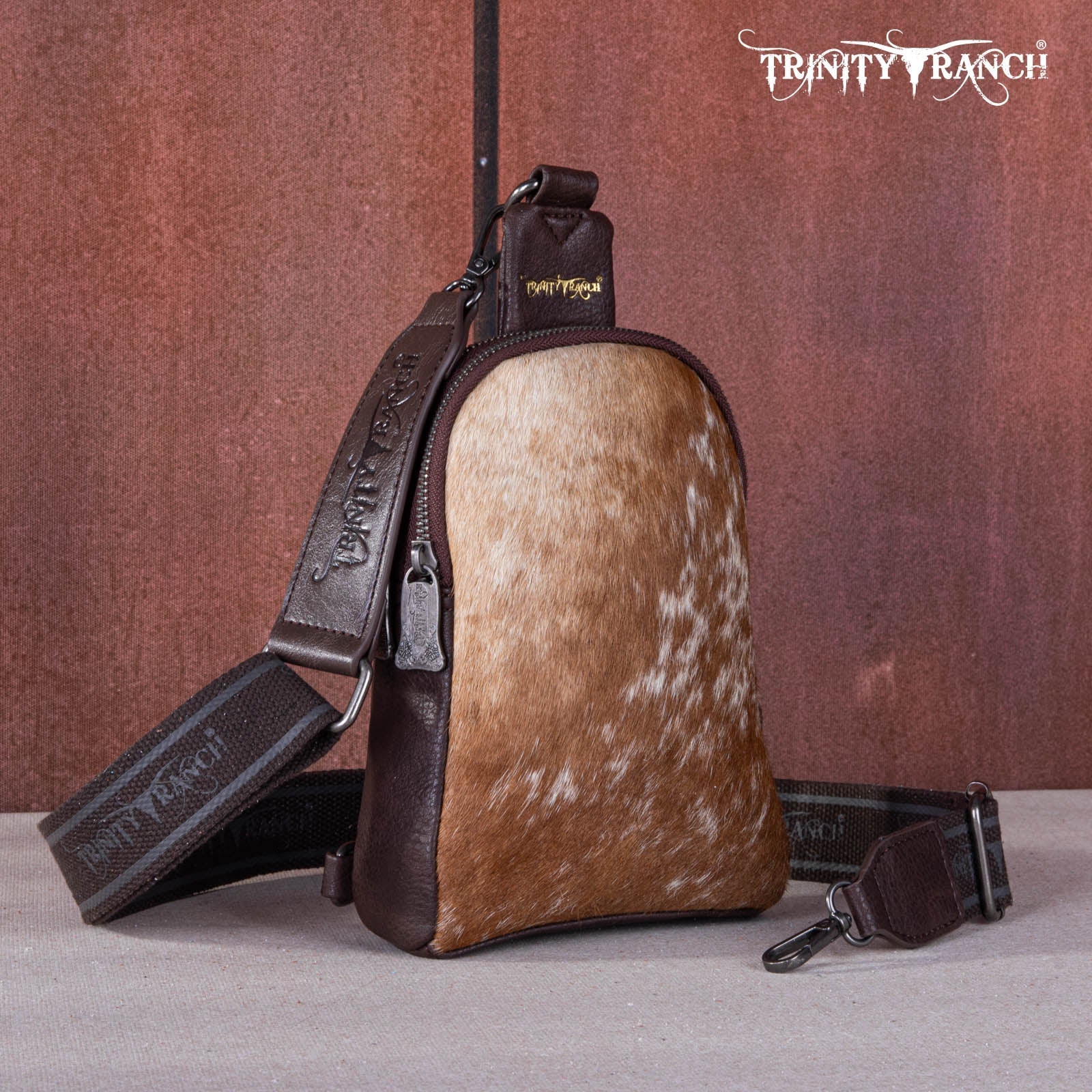 Trinity Ranch Genuine Hair-On Cowhide Collection Sling Bag - Coffee