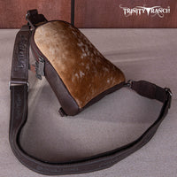 Trinity Ranch Genuine Hair-On Cowhide Collection Sling Bag - Coffee
