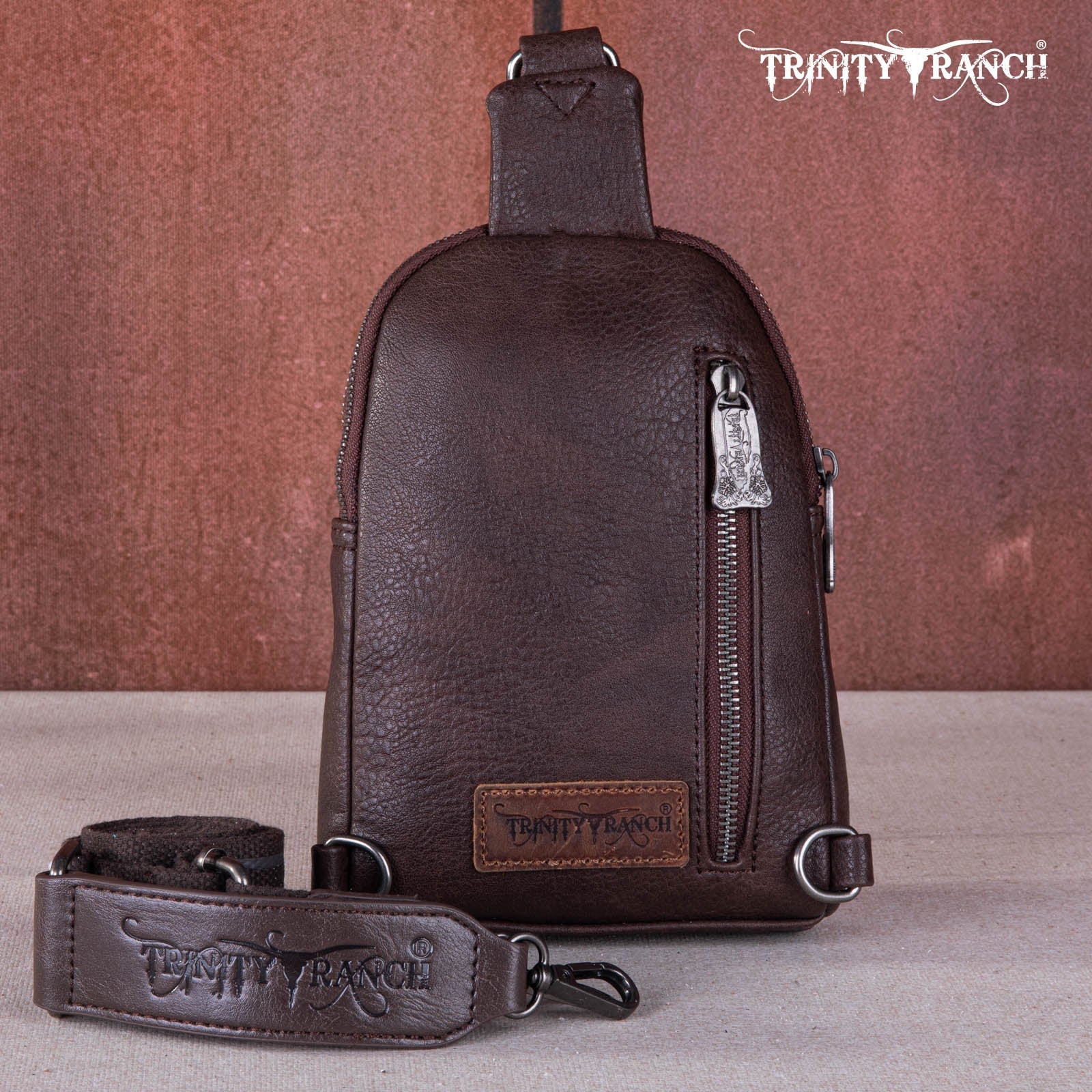 Trinity Ranch Genuine Hair-On Cowhide Collection Sling Bag - Coffee
