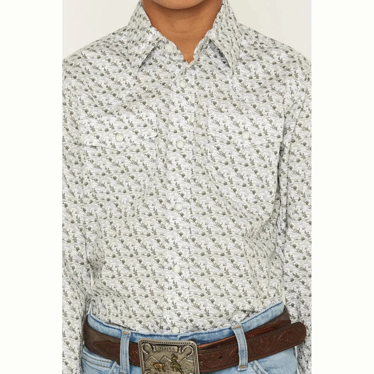 WRANGLER BOYS 20X ADVANCED SNAP WESTERN SHIRT - OLIVE CACTI