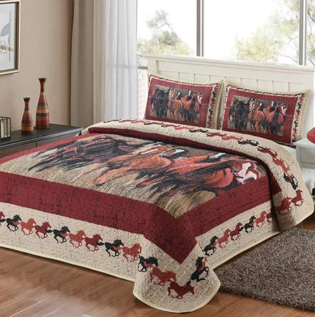 WILD & FREE HORSE MUSTANG QUILT BEDDING SET