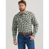 WRANGLER MENS RETRO SNAP WESTERN SHIRT - PINE GREEN