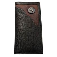 WESTERN GENIUNE LEATHER MENS LONG BIFOLD WALLET - HORSE CONCHO CORNER EMBOSSED