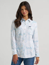 WRANGLER WOMENS COUNTRY TOILE WESTERN SLIM SNAP SHIRT - WHITE