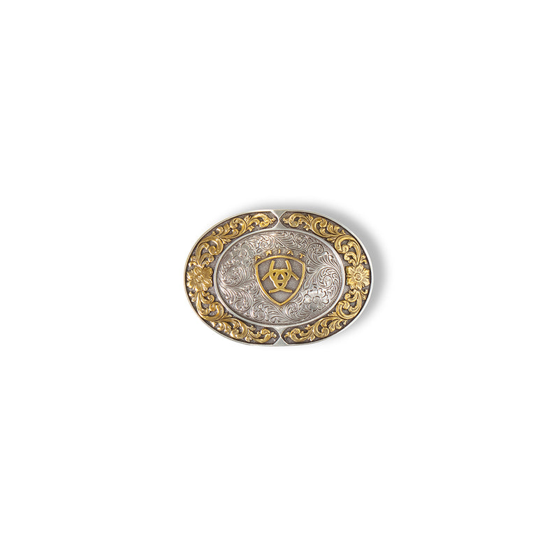 ARIAT OVAL BUCKLE SMOOTH EDGE FLORAL EMBLEM