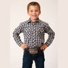 ROPER BOYS WESTERN SHIRT - NAVY CREAM PLAID