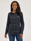 WRANGLER WOMENS ALL OCCASION WESTERN SNAP SHIRT - HORSESHOE BLACK
