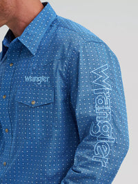 2026 - WRANGLER MENS LOGO PRINT WESTERN SNAP SHIRT - DARK BLUE