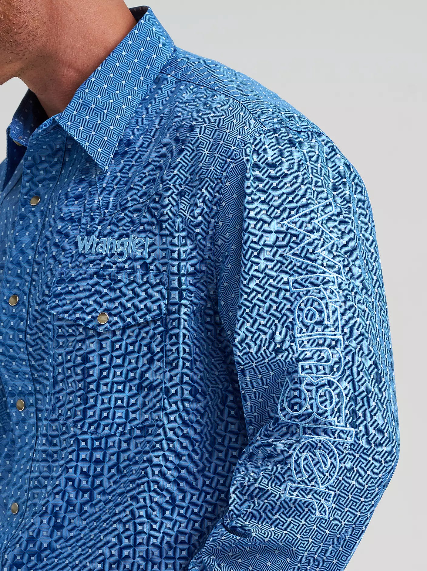 2026 - WRANGLER MENS LOGO PRINT WESTERN SNAP SHIRT - DARK BLUE