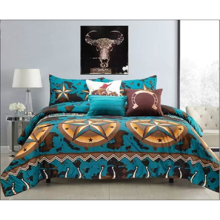 WESTERN LINEN COMFORTER SET - STAR COWHIDE