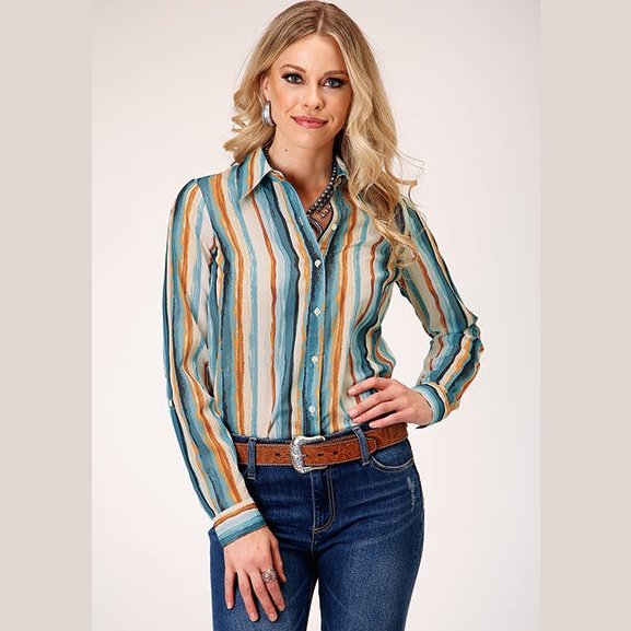 ROPER WOMENS WATERCOLOR STRIPE WESTERN SHIRT