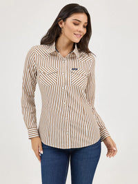 WRANGLER WOMENS ALL OCCASION WESTERN SNAP SHIRT - TAN STRIPES