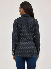 WRANGLER WOMENS ALL OCCASION WESTERN SNAP SHIRT - HORSESHOE BLACK
