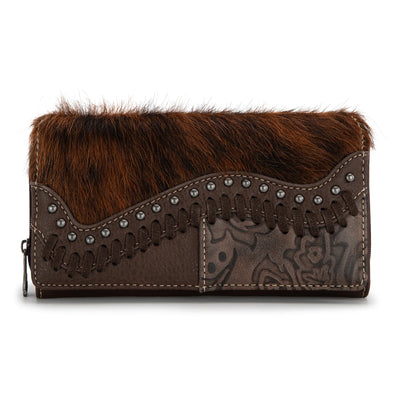 TRINITY RANCH HAIR-ON COWHIDE SADDLE SHAPE WALLET