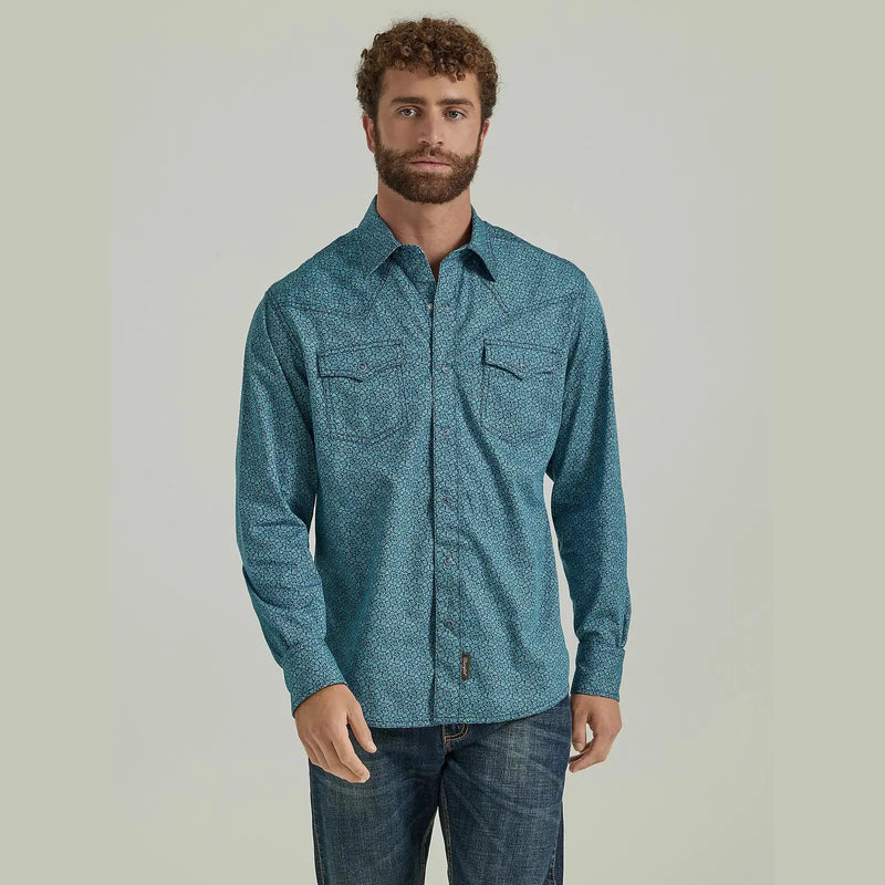 WRANGLER MENS RETRO WESTERN SNAP SHIRT - TURQUOISE