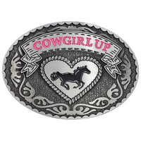 OVAL COWGIRL UP BELT BUCKLE