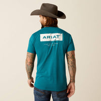 ARIAT MENS STACKS TEE SHIRT - CYAN BLACK