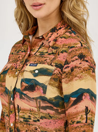 WRANGLER WOMENS DESERT PRINT WESTERN SNAP TOP SHIRT