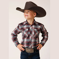 ROPER BOYS RED WHITE BLACK PLAID WESTERN SHIRT