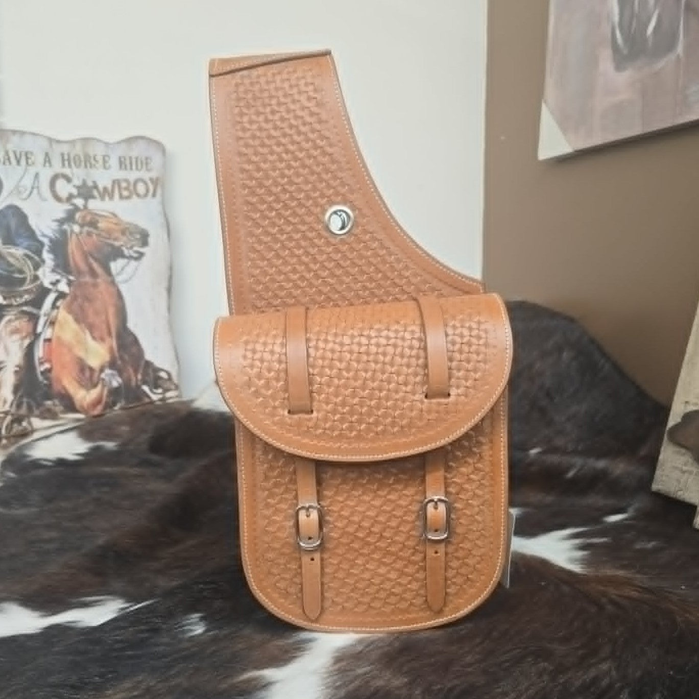 Leather Saddle Bags -  Basketweave Light Oil