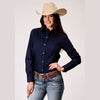 ROPER WOMENS EMBROIDERY SOLID BROADCLOTH - NAVY