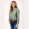 ROPER WOMENS POLY TEAL SNAKE PRINT WESTERN SHIRT