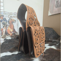 Leather Saddle Bags -  Medium Oil Floral with Black Inlay