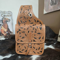 Leather Saddle Bags -  Medium Oil Floral with Black Inlay