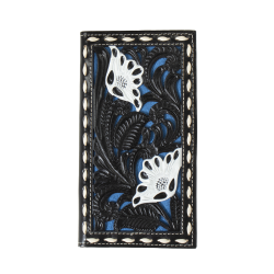 Nocona Rodeo Wallet Floral Filigree Suede Underlay Blue