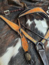 SWELL HEADSTALL & BREAS COLLAR SET -TURQUOISE BUCKSTITCH