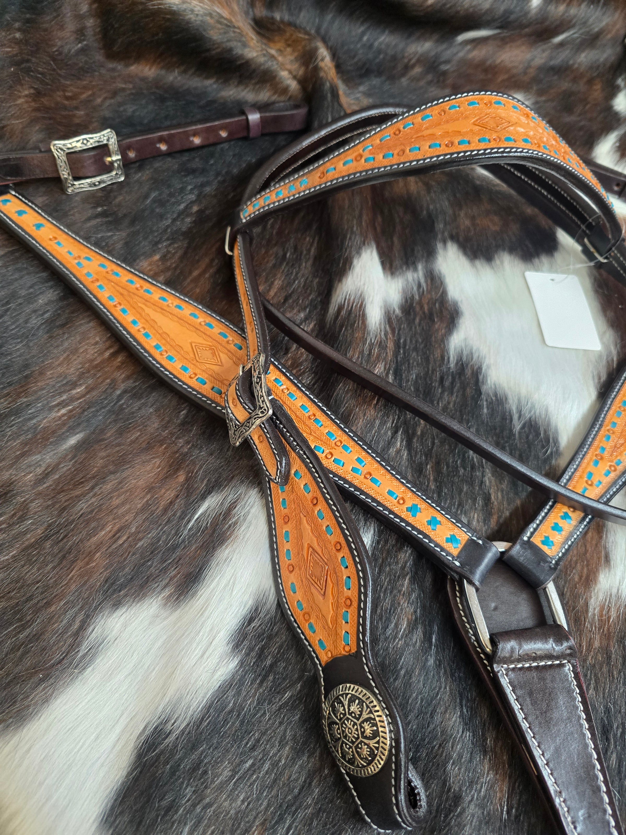 SWELL HEADSTALL & BREAS COLLAR SET -TURQUOISE BUCKSTITCH
