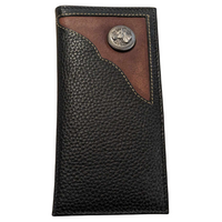 WESTERN GENIUNE LEATHER MENS LONG BIFOLD WALLET - HORSE CONCHO CORNER EMBOSSED