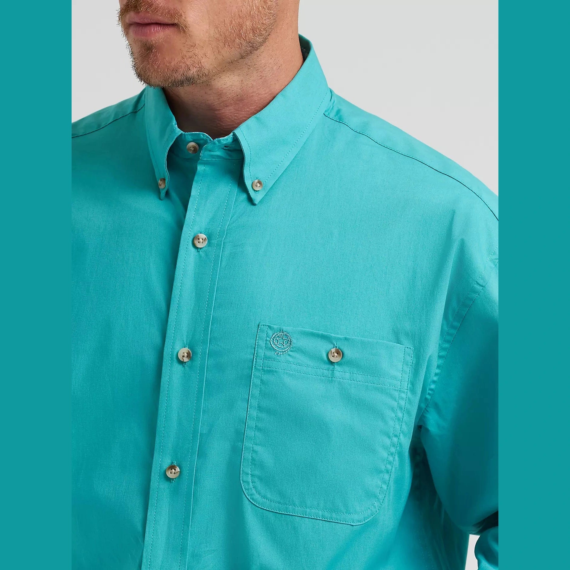 2026 - WRANGLER MENS GEORGE STRAIT ONE POCKET BUTTON DOWN - AQUA
