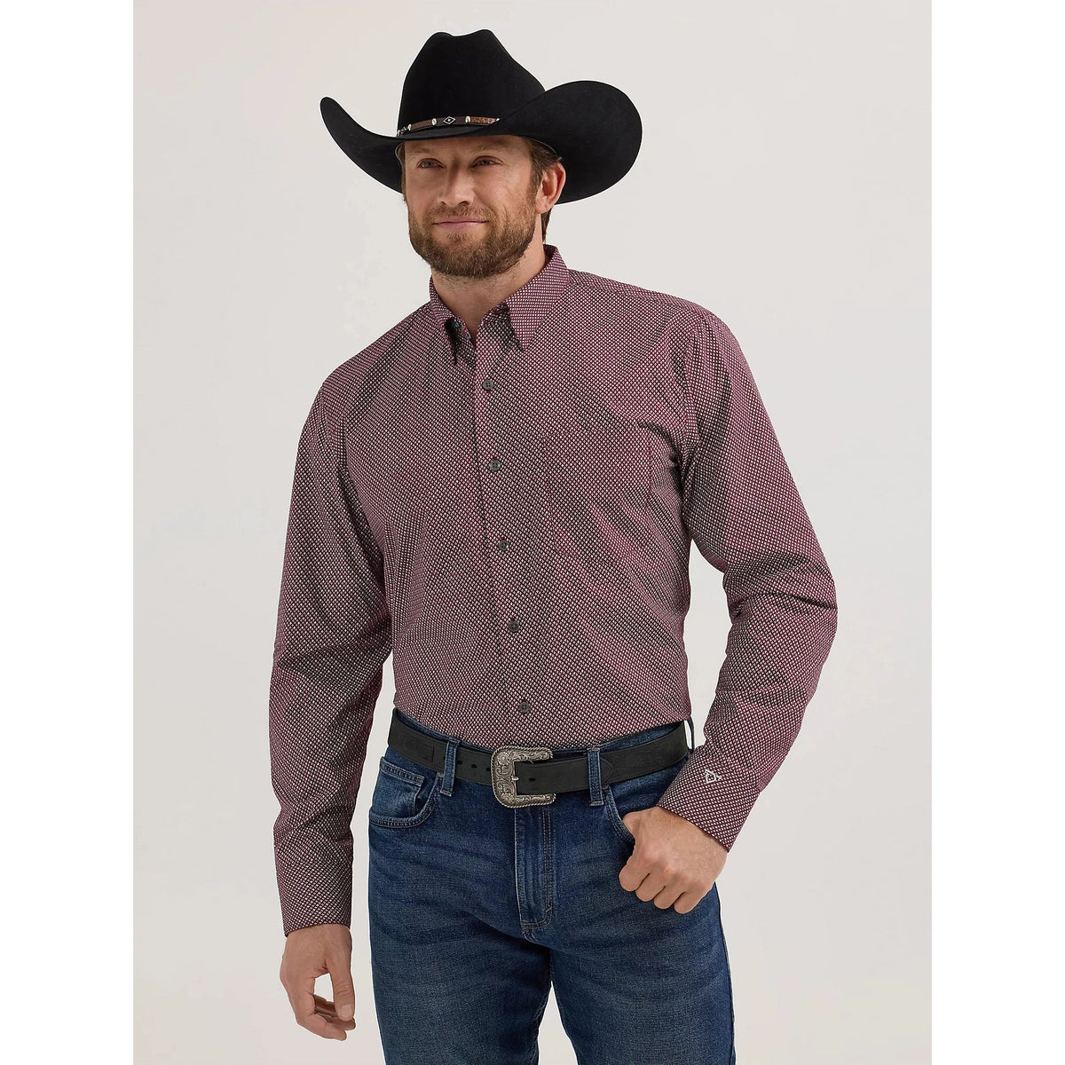 WRANGLER MENS CODY JOHNSON ONE POCKET BUTTON DOWN SHIRT - BURGUNDY DIAMOND