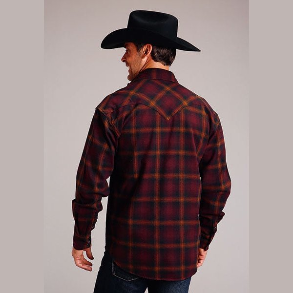 STETSON MENS WINE FLANNEL PLAID SHIRT