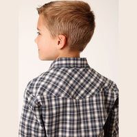 ROPER BOYS WESTERN SHIRT - NAVY CREAM PLAID